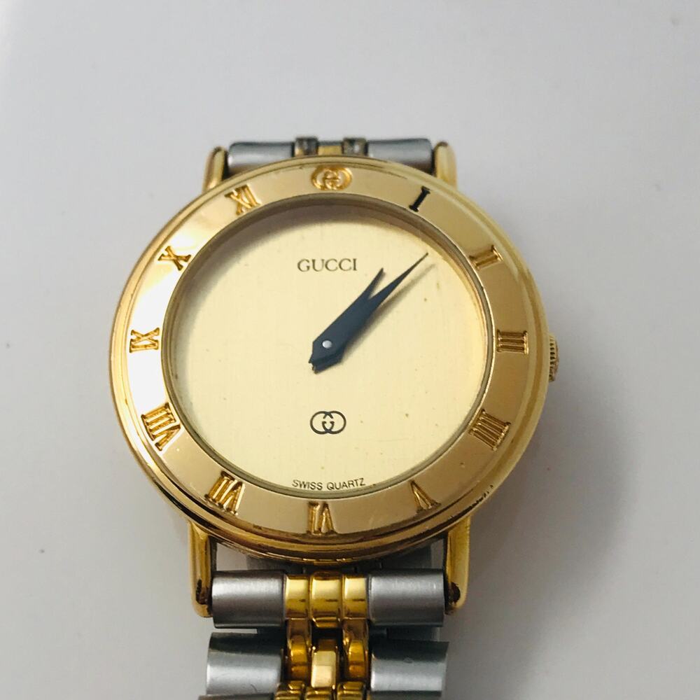 Vintage Gucci 3000L Swiss Quartz Watch - Gold Silver Two Tone Bracelet - Running